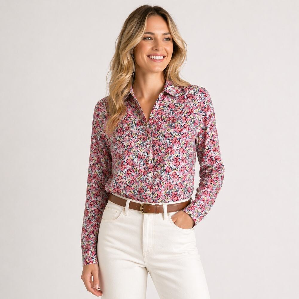 J.Crew Liberty Fabric Pink Floral Button Front Shirt Size 00